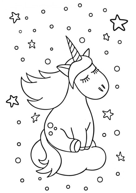 Disegni da Colorare: Unicorno nel Cielo Notturno