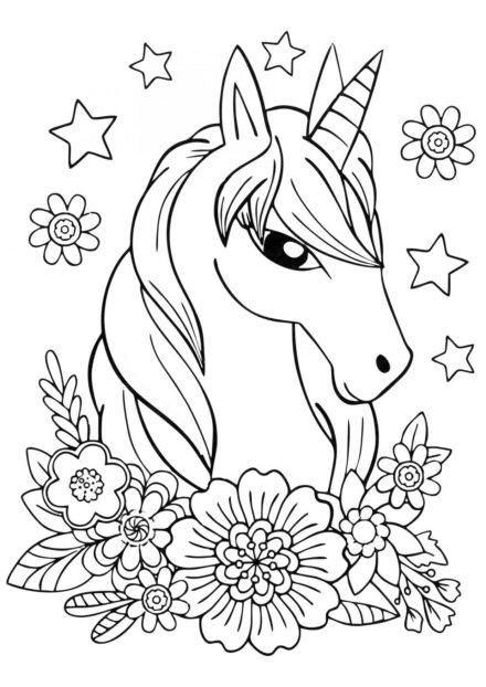 Disegni da Colorare: Unicorno tra i Fiori