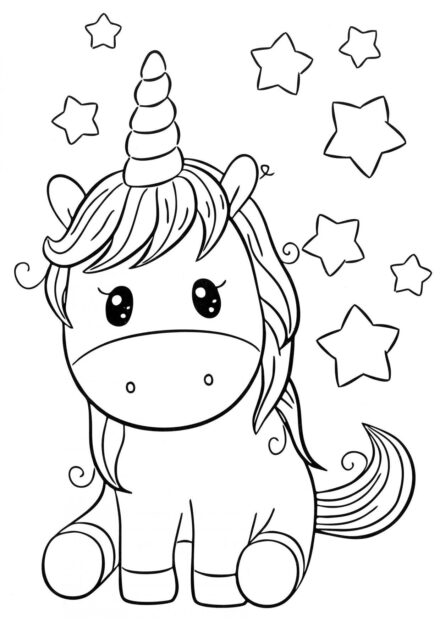 Disegni da Colorare: Carino Piccolo Unicorno