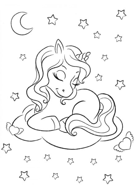 Disegni da Colorare: Piccolo Unicorno sotto le Stelle