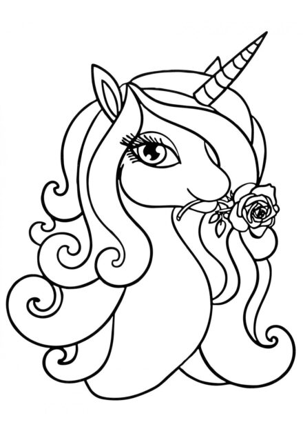 Disegni da Colorare: Unicorno con una Rosa