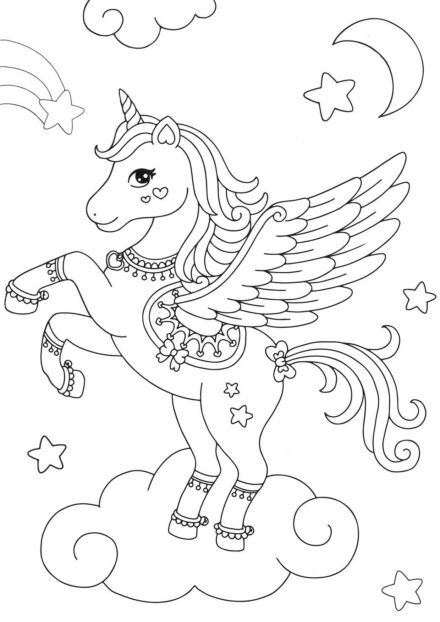 Disegni da Colorare: Unicorno con Decorazioni