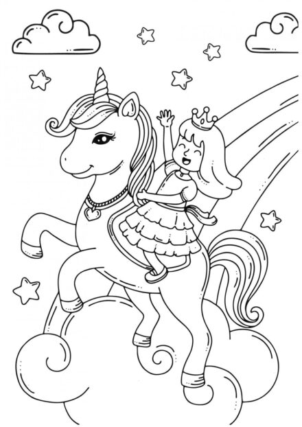 Disegni da Colorare: Unicorno e Principessa