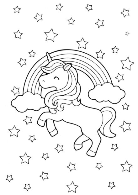 Disegni da Colorare: Unicorno che Corre nel Cielo