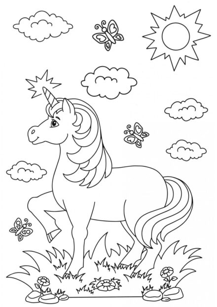 Disegni da Colorare: Unicorno e Farfalle