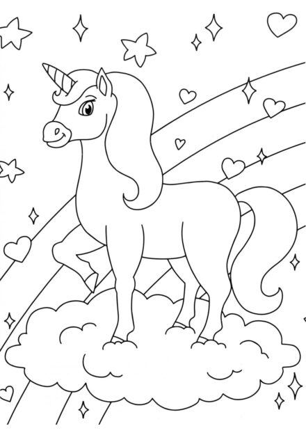 Disegni da Colorare: Unicorno su una Nuvola