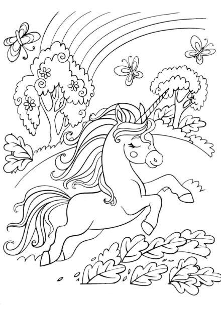 Disegni da Colorare: Unicorno nella Foresta Incantata