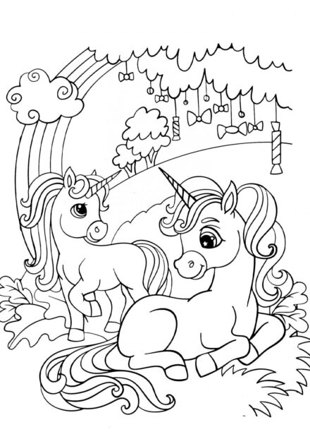 Disegni da Colorare: Mamma Unicorno e Cucciolo