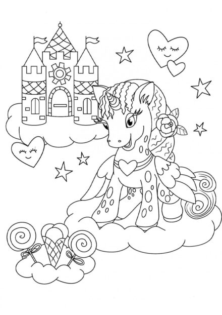 Disegni da Colorare: Unicorno e Castello