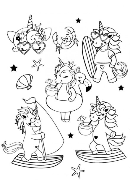 Disegni da Colorare: Unicorni al Mare