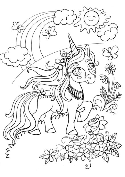 Disegni da Colorare: Piccolo Unicorno in una Radura