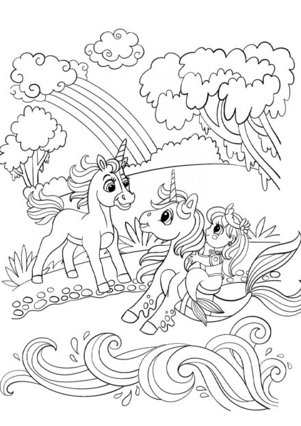 Disegni da Colorare: Unicorni e Sirena