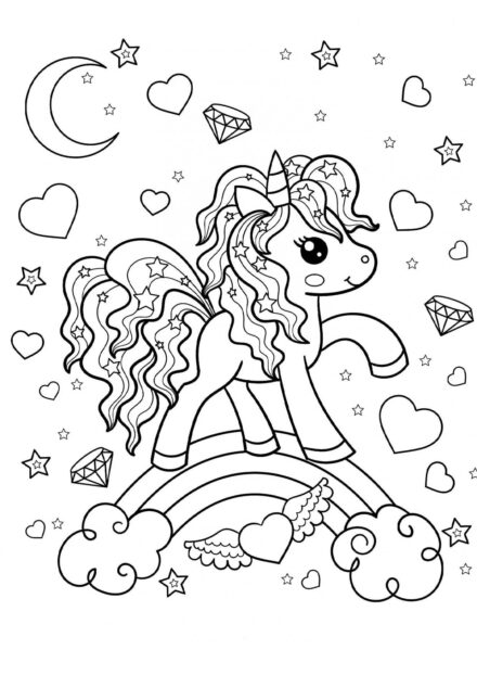 Disegni da Colorare: Piccolo Unicorno dai Capelli Biondi