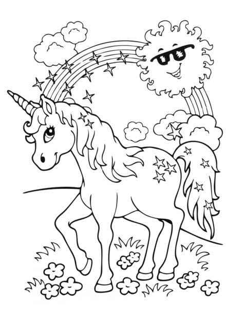 Disegni da Colorare: Unicorno sotto il Sole