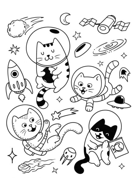 Disegno da Colorare: Gatti Astronauti