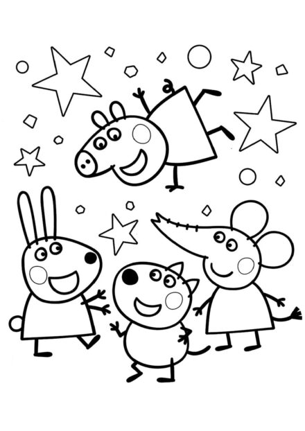 Pagina da Colorare di Peppa Pig con gli Amici