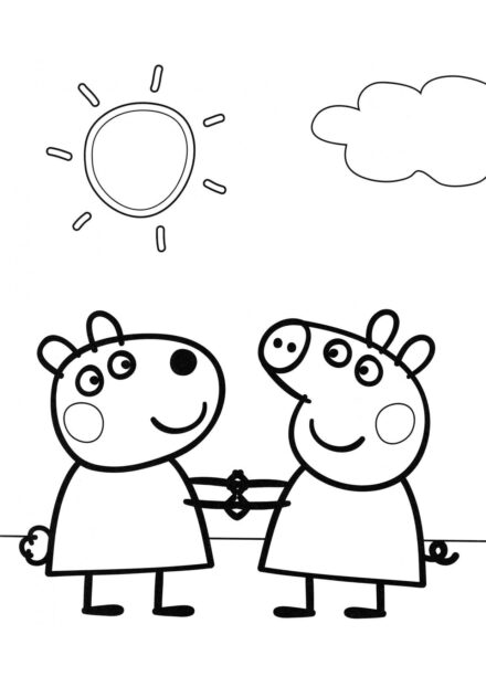 Pagina da Colorare di Peppa e Suzy che Si Tengono per Mano