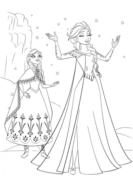 Disegno da Colorare Elsa e Sua Sorella Anna