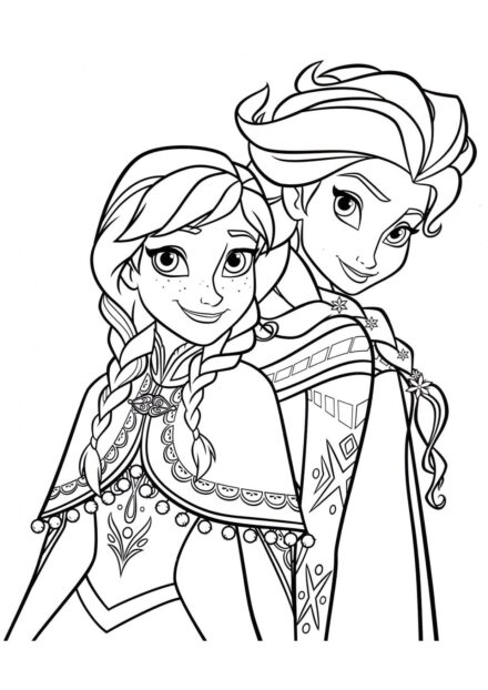 Disegno da Colorare Ritratto di Elsa e Anna