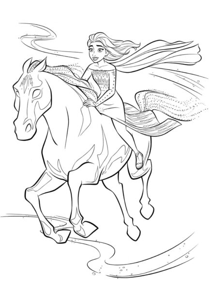 Disegno da Colorare Elsa su un Cavallo Magico