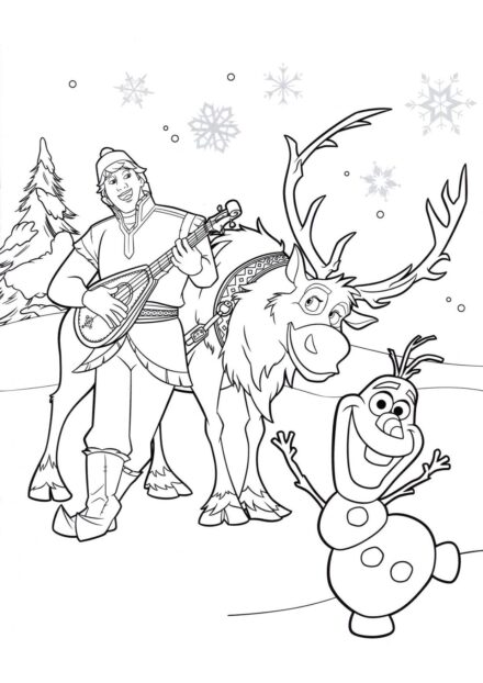 Disegno da Colorare Kristoff, Olaf e Sven