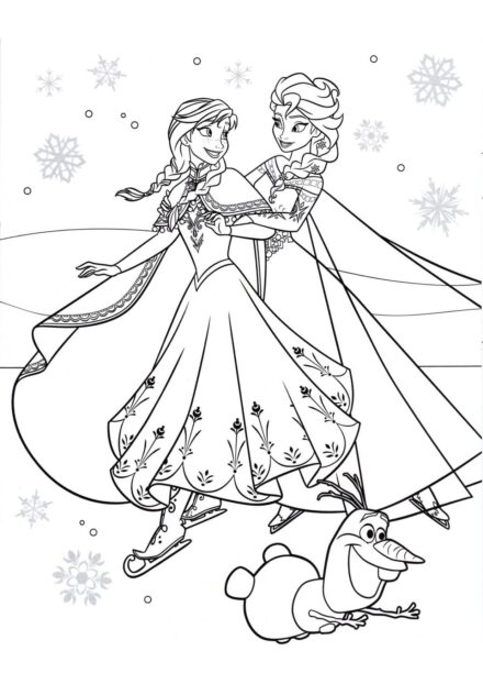 Disegno da Colorare Elsa e Anna Pattinano sul Ghiaccio