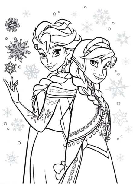 Disegno da Colorare Anna, Elsa e la Sua Magia