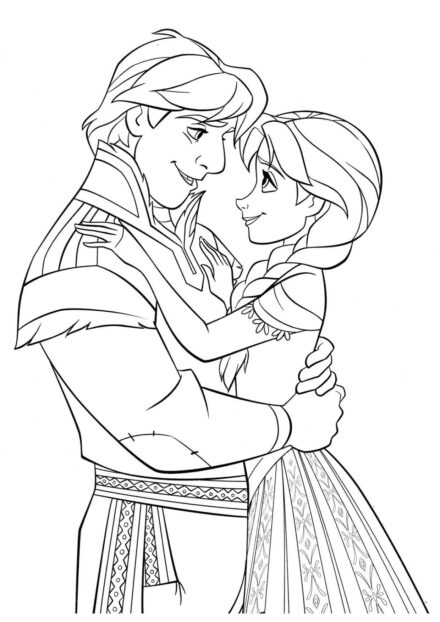 Disegno da Colorare Anna e Kristoff in Abbraccio