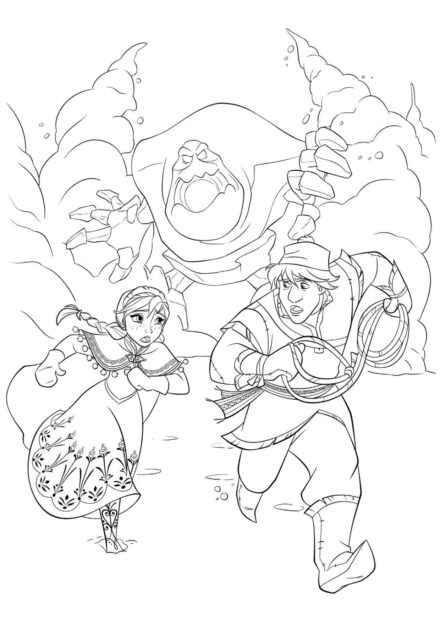 Disegno da Colorare Anna e Kristoff in Fuga