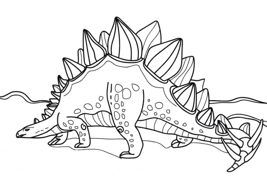 Disegno da Colorare di Stegosaurus in Passeggiata