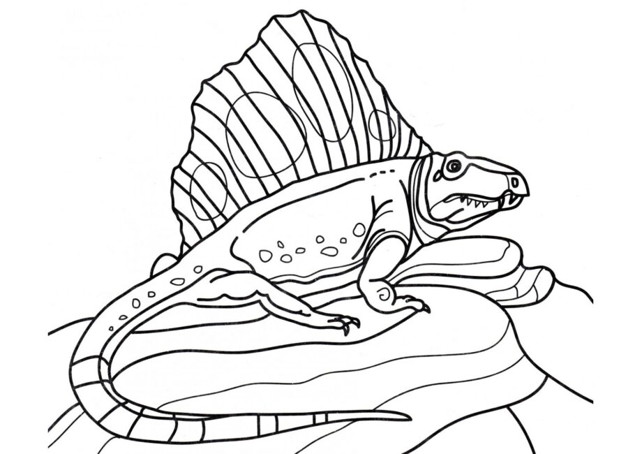 Disegno da Colorare di Dimetrodon su Rocce